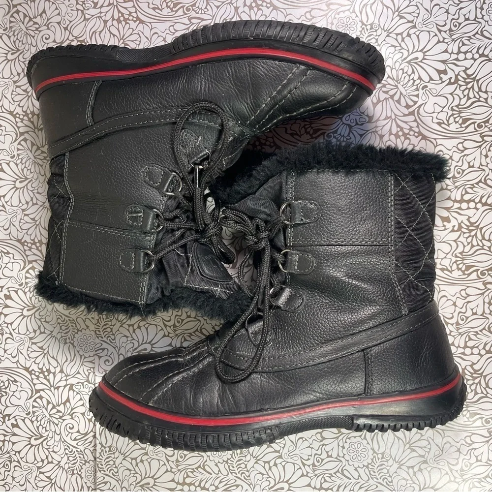 Pajar Canada Winter Boots Leather Nylon Faux Fur Lined Waterproof Black